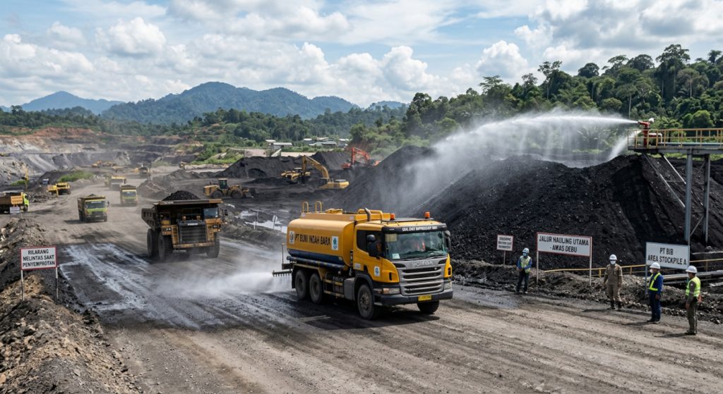 Aplikasi cairan Coal Dust Suppressant PT ICSA pada stockpile dan jalur hauling tambang batu bara