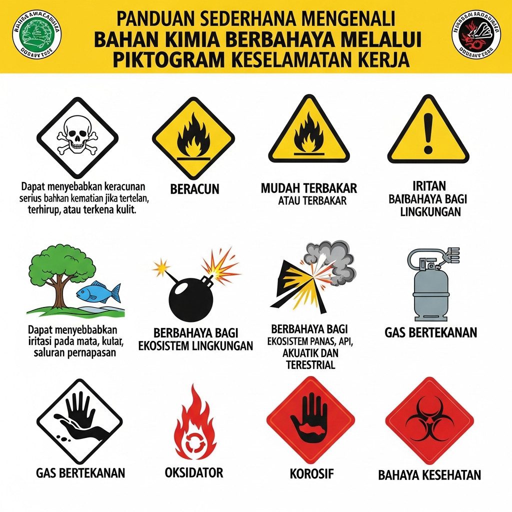 Panduan visual cara sederhana mengenali bahan kimia berbahaya melalui label piktogram keselamatan kerja