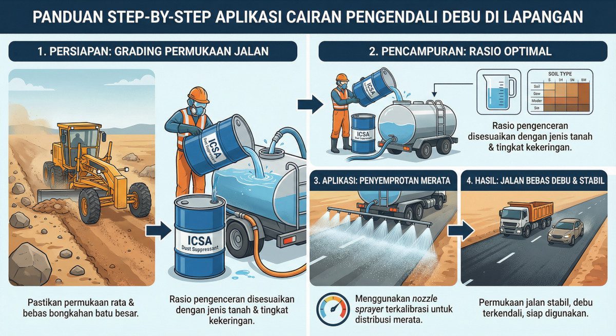 Proses Aplikasi ICSA Dust Suppressant di Lapangan