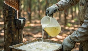 Penggunaan larutan asam format untuk membekukan lateks (getah karet) di perkebunan