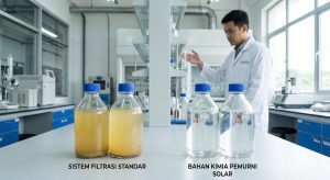Perbandingan hasil penjernihan minyak solar menggunakan sistem filtrasi standar dan bahan kimia pemurni solar