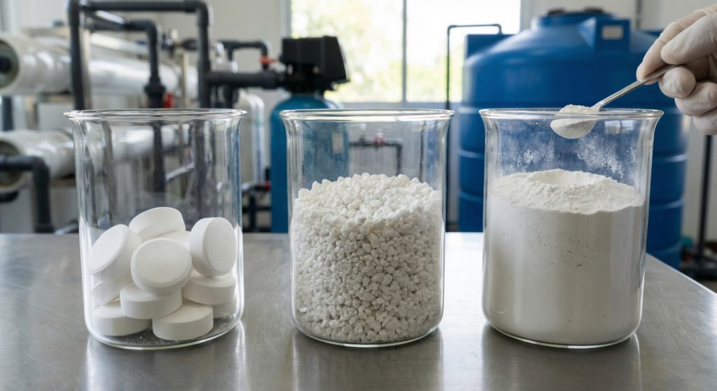 Perbedaan bentuk fisik kaporit tablet, granular, dan powder untuk pengolahan air