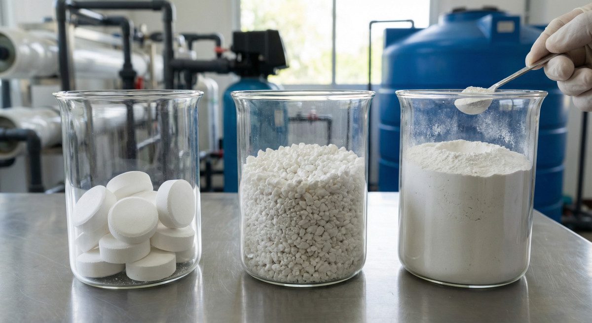 Perbedaan bentuk fisik kaporit tablet, granular, dan powder untuk pengolahan air