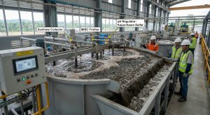 Proses buih flotasi (froth flotation) menggunakan reagent kimia untuk pemisahan mineral berharga