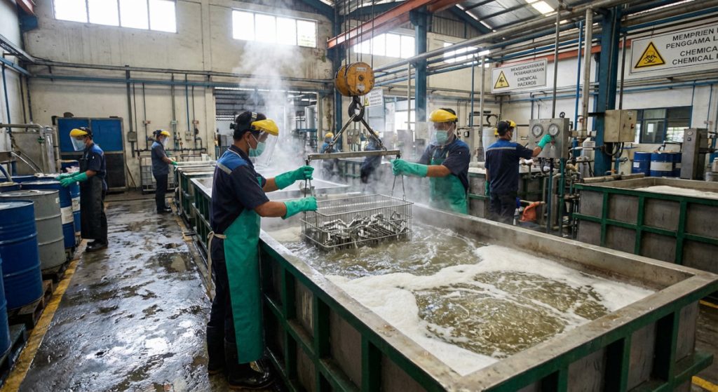 Proses perendaman logam dalam larutan kimia untuk pembersihan permukaan (Surface Treatment)