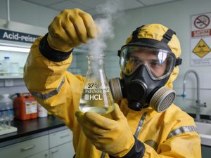 APD lengkap untuk menangani bahan kimia asam kuat seperti HCl