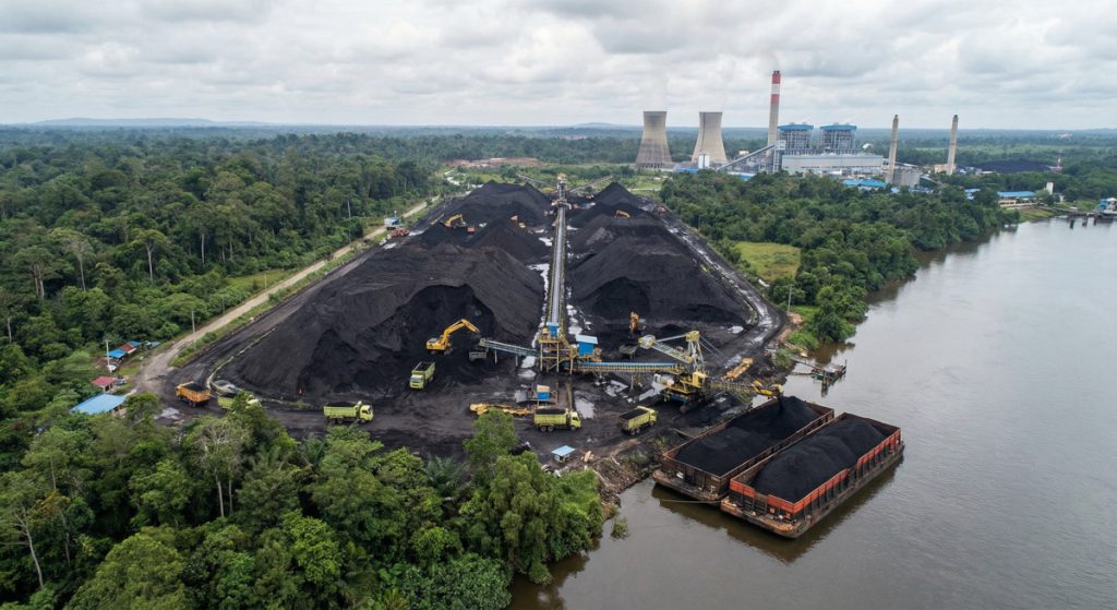 Tumpukan stok batu bara (stockpile) untuk kebutuhan energi industri skala besar