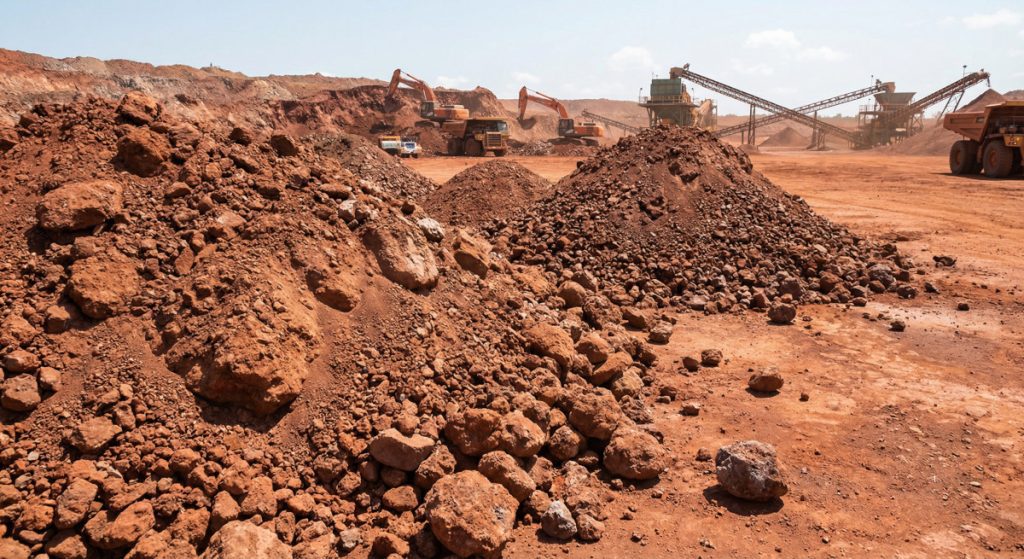 Bijih bauksit mentah hasil penambangan yang siap diproses menjadi alumina