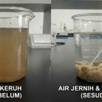 perbandingan air keruh sebelum dan sesudah diberikan bahan penjernih (proses flokulasi)